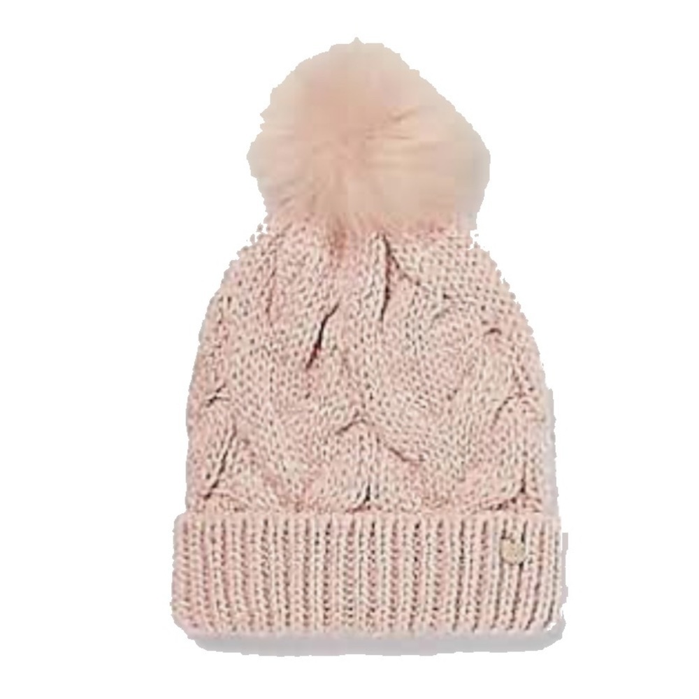 EXPRESS Pink Metallic Cable Knit Pom Beanie NWT